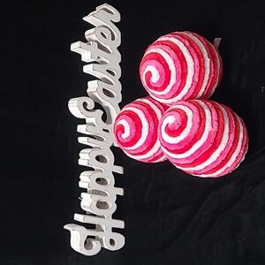 Set of 3 Velvety Yarn Eggs, White, Hot Pink, & Red Eggs, 5.25" x 4" - Set 2 of 4